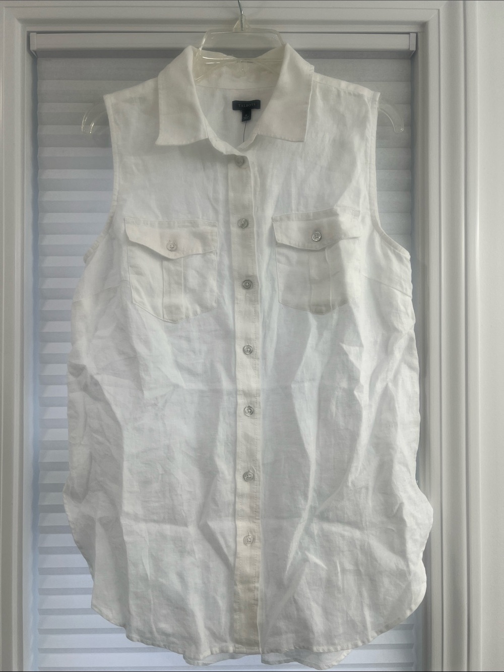 Talbots White Sleeveless Linen Button-Front Shirt
